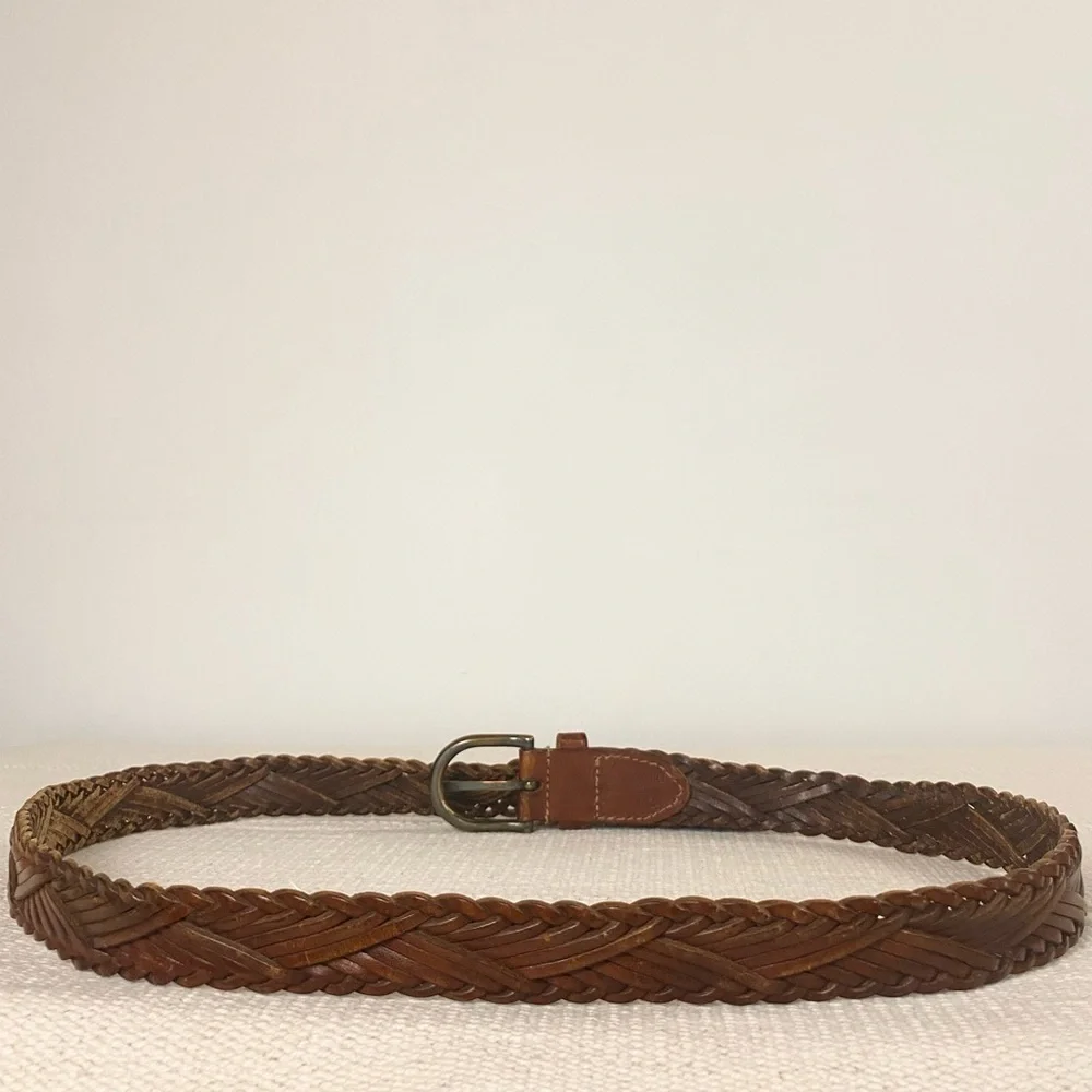 Vtg Italian Leather Braided Woven Western Belt Brown Womens size Small
